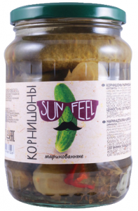 Огурцы корнюшоны маринованные ст./б 720 гр. ТМ SUNFEEL