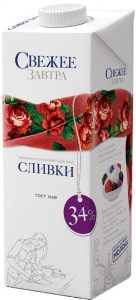 Сливки натуральные 34% 1 литр ТМ Свежее завтра