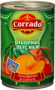 Персики консервированные половинки в сиропе ж/б ТМ Corrado, 850 гр.